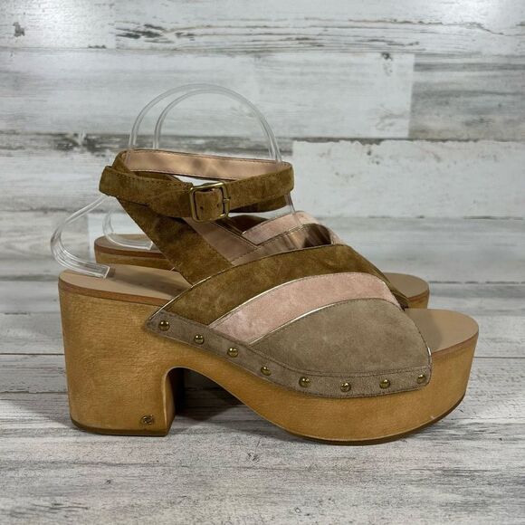 Coach Platform Womens Sandals Beg Suede G3608 Cork Block Heels Brown US 9.5B - Picture 1 of 8